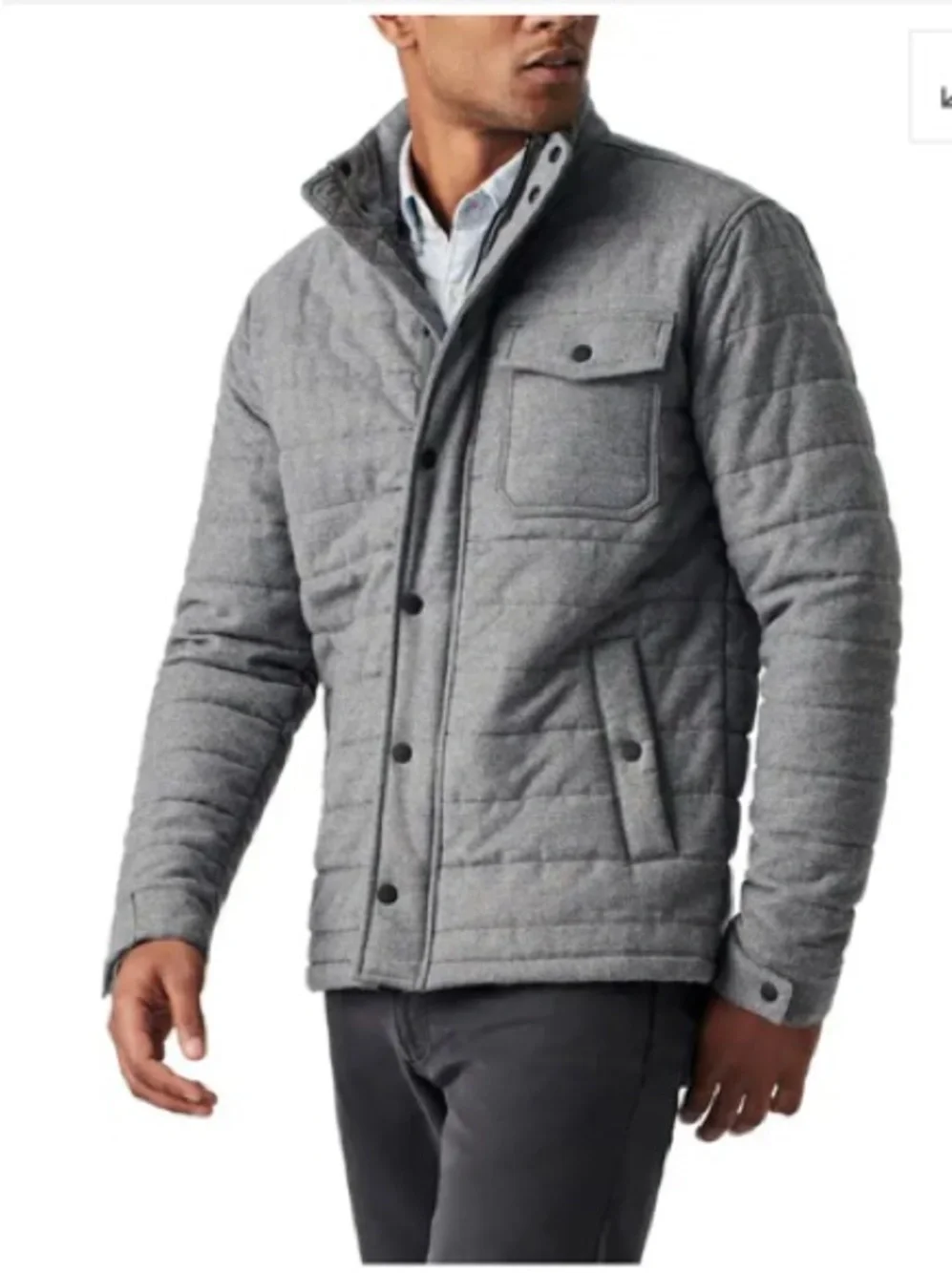 Faherty Mens Light Grey Heather Teton Valley Quilted Jacket